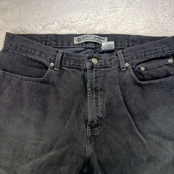 Vintage Harley Davidson Jeans 36x30 Mens Relaxed Leg Black Denim 38W. Y2K - Picture 8 of 13